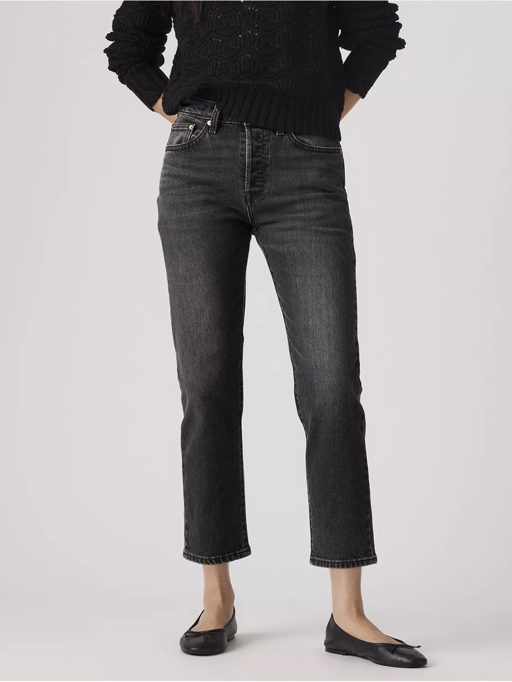 Levi's 501 Cropped Ankle Washed Black Jeans
